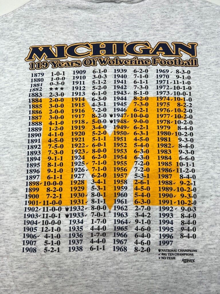 Vintage 90s University on Michigan NCAA 118 Years of Football T-Shirt Size 2XL