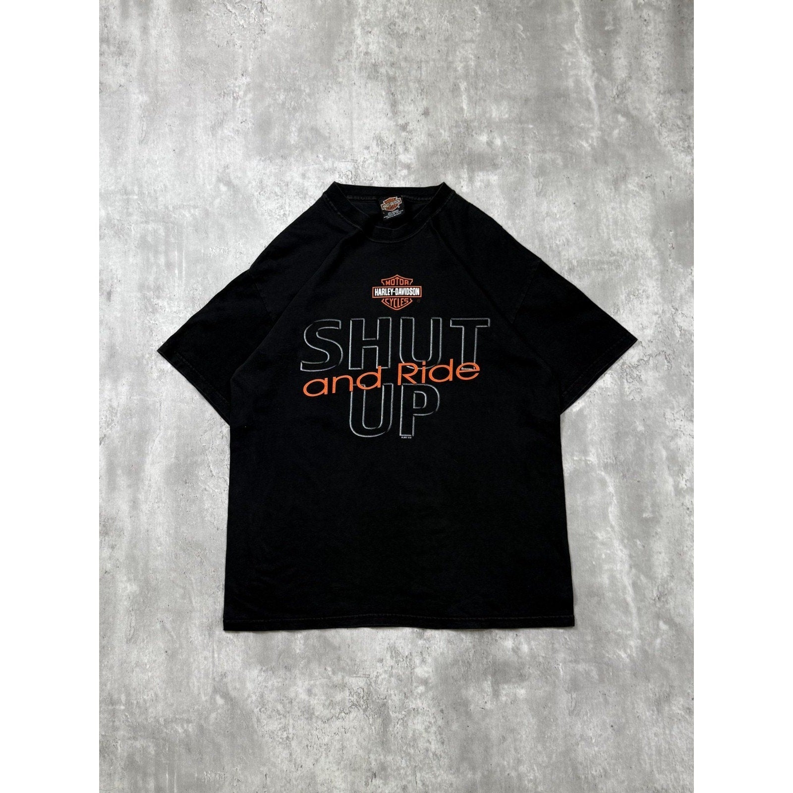 Vintage 2001 Harley Davidson Shut Up And Ride Spellout Graphic T-Shirt Sz Large
