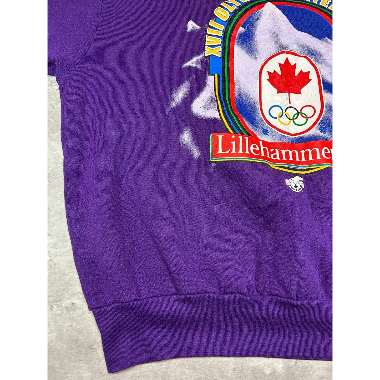 Vintage 1994 Lillehammer Winter Olympics Big Graphic Sweatshirt Size XL Purple