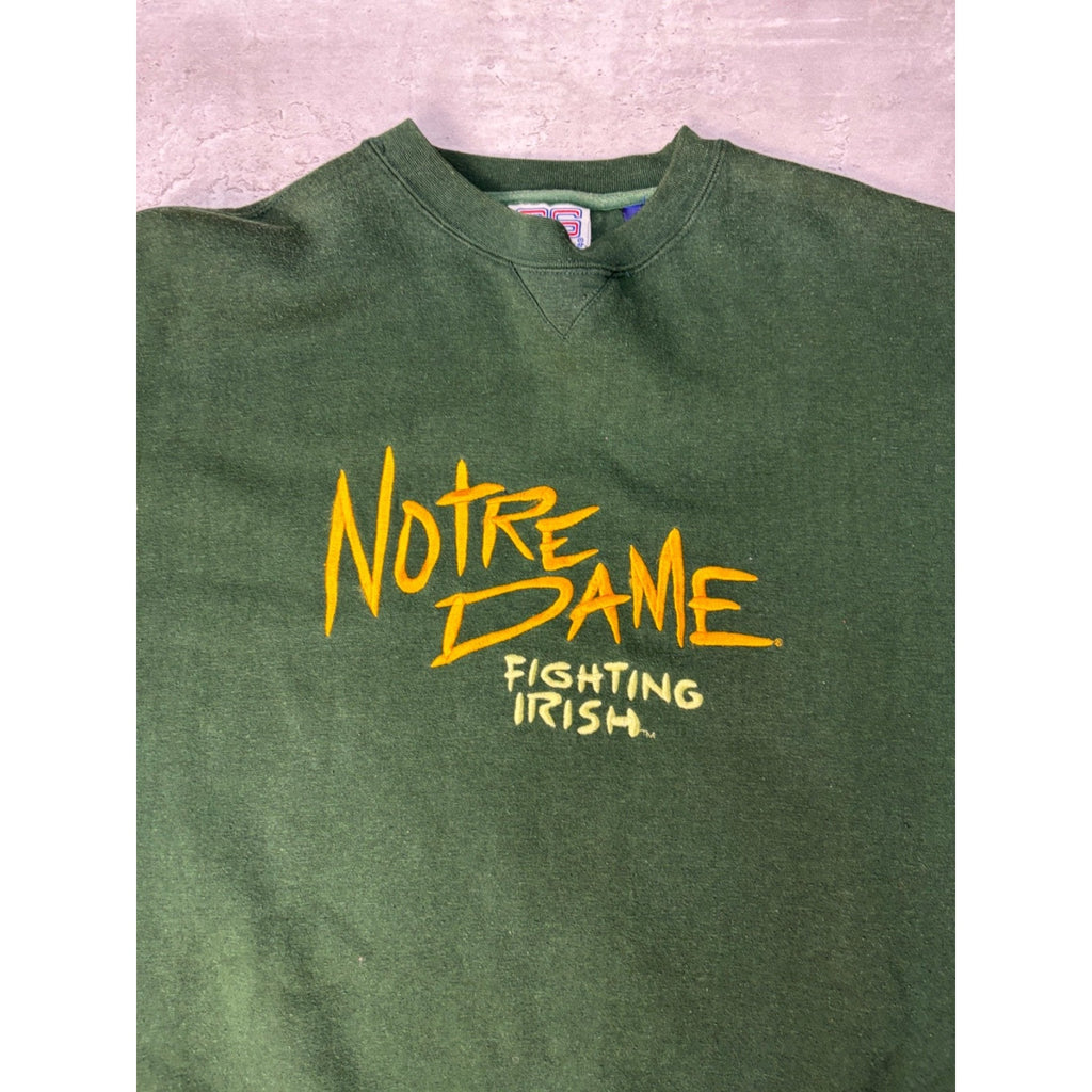 VTG 90s Notre Dame Fighting Irish NCAA Embroidered Spellout Sweatshirt Size XL