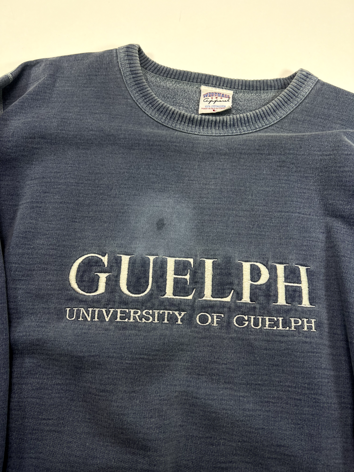 Vintage 90s University Of Guelph Embroidered Spellout Sweatshirt Size Large Gray