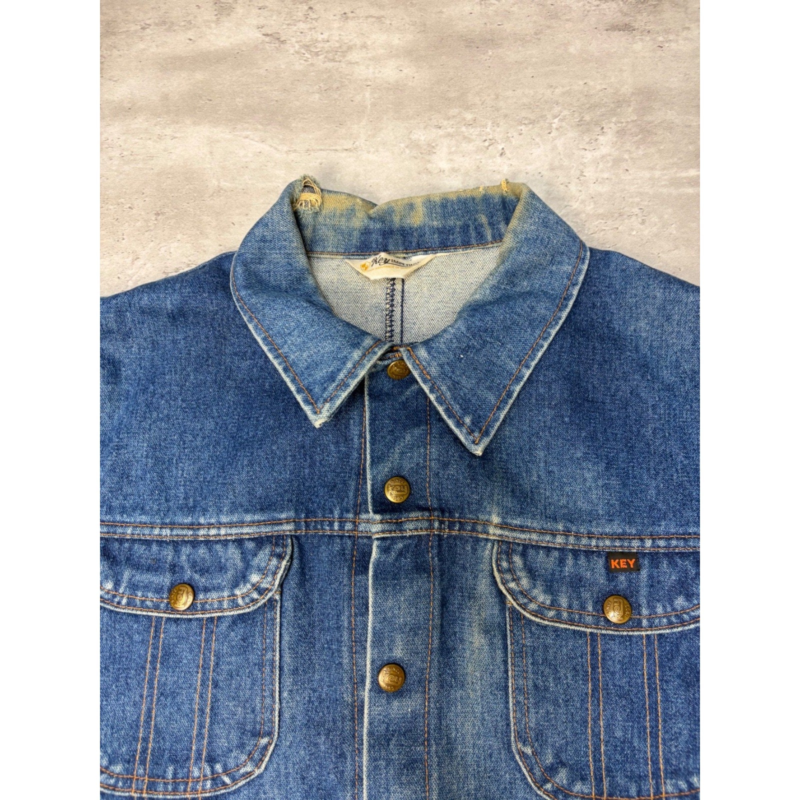 Vintage 1970s Key Imperial Dark Wash Denim Trucker Jacket Size
