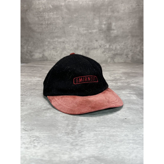 Vintage 90s Smirnoff Vodka Embroidered Spellout Strapback Hat OSFA Black