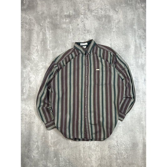 Vintage 90s Columbia Striped Long Sleeve Single Pocket Button Up Shirt Size XXL