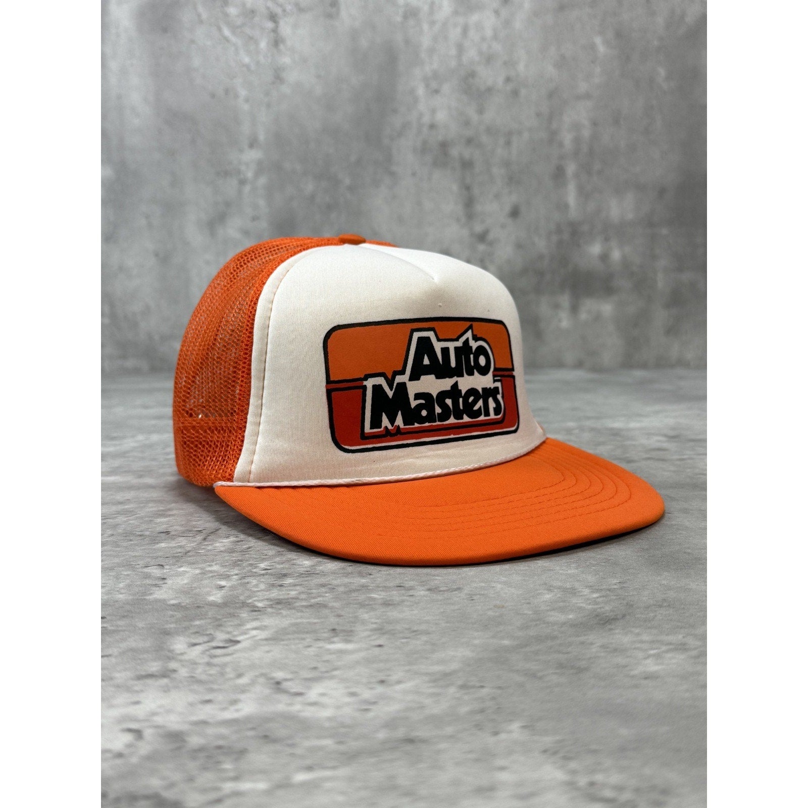 Vintage 80s Auto Masters Graphic Spellout Trucker Snapback Hat OSFA