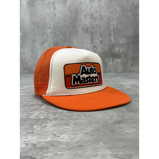 Vintage 80s Auto Masters Graphic Spellout Trucker Snapback Hat OSFA