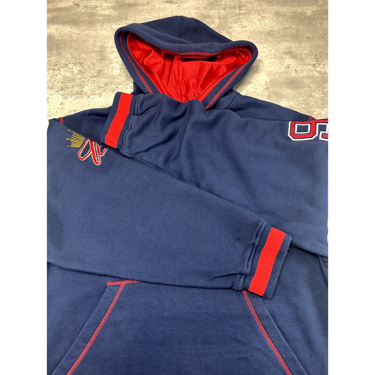 Vintage Budweiser Embroidered Logo Hooded Sweatshirt Size Large Blue