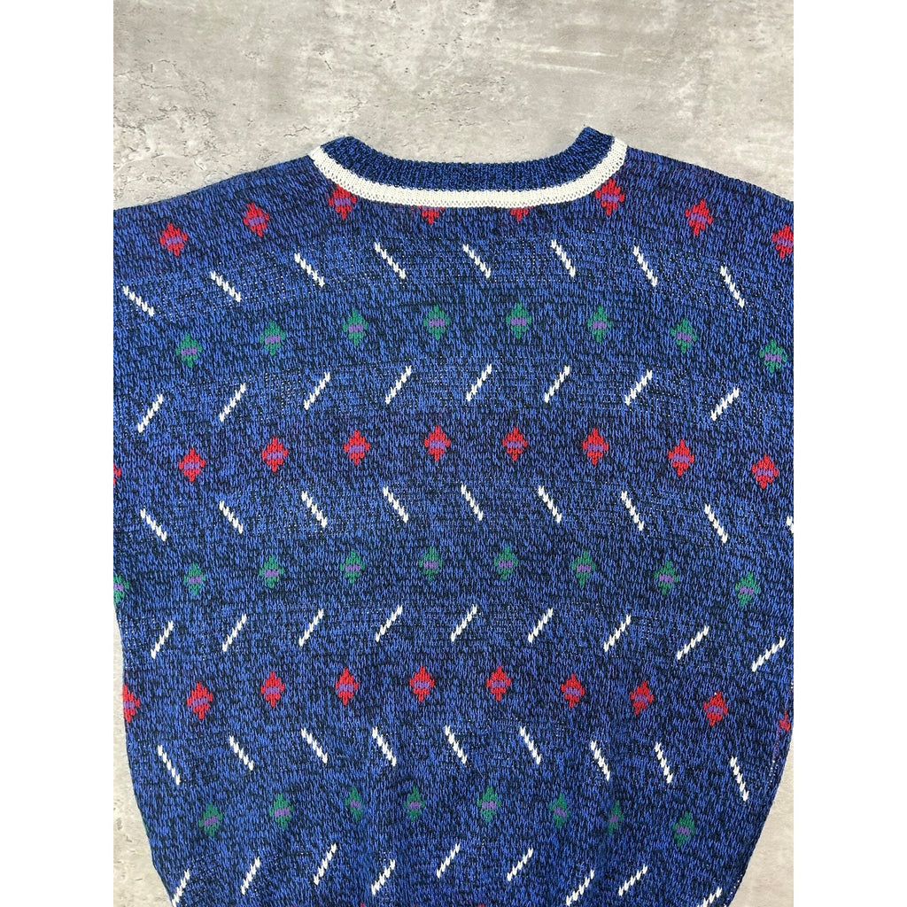 Vintage 90s Van Heusen Abstract Striped Pullover Knit Sweater Size Medium