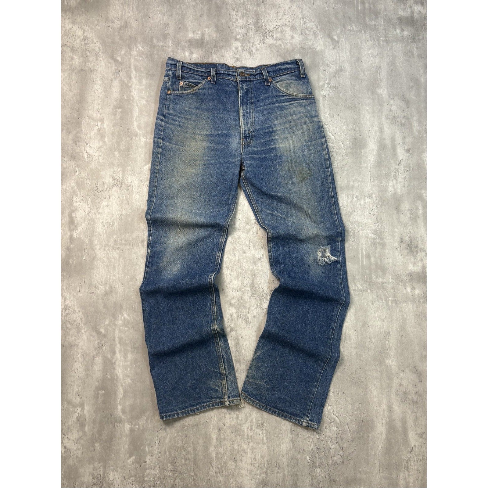 Vintage 80s Levis 517 Orange Tab Distressed Dark Wash Denim Pants Size 35