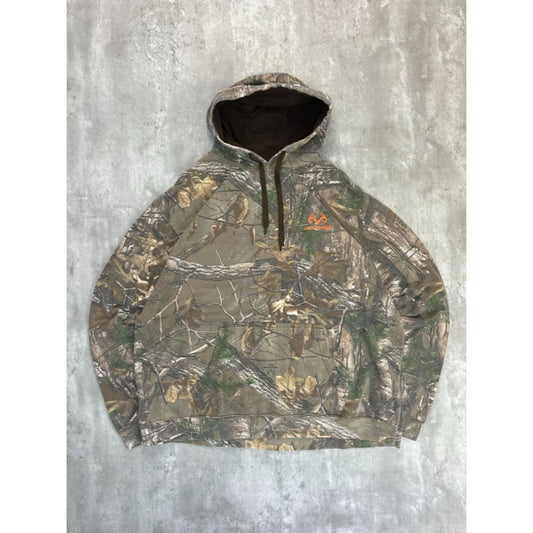 Vintage Realtree Xtra Tree Camo Hunting Pullover Hooded Sweatshirt Size 2XL