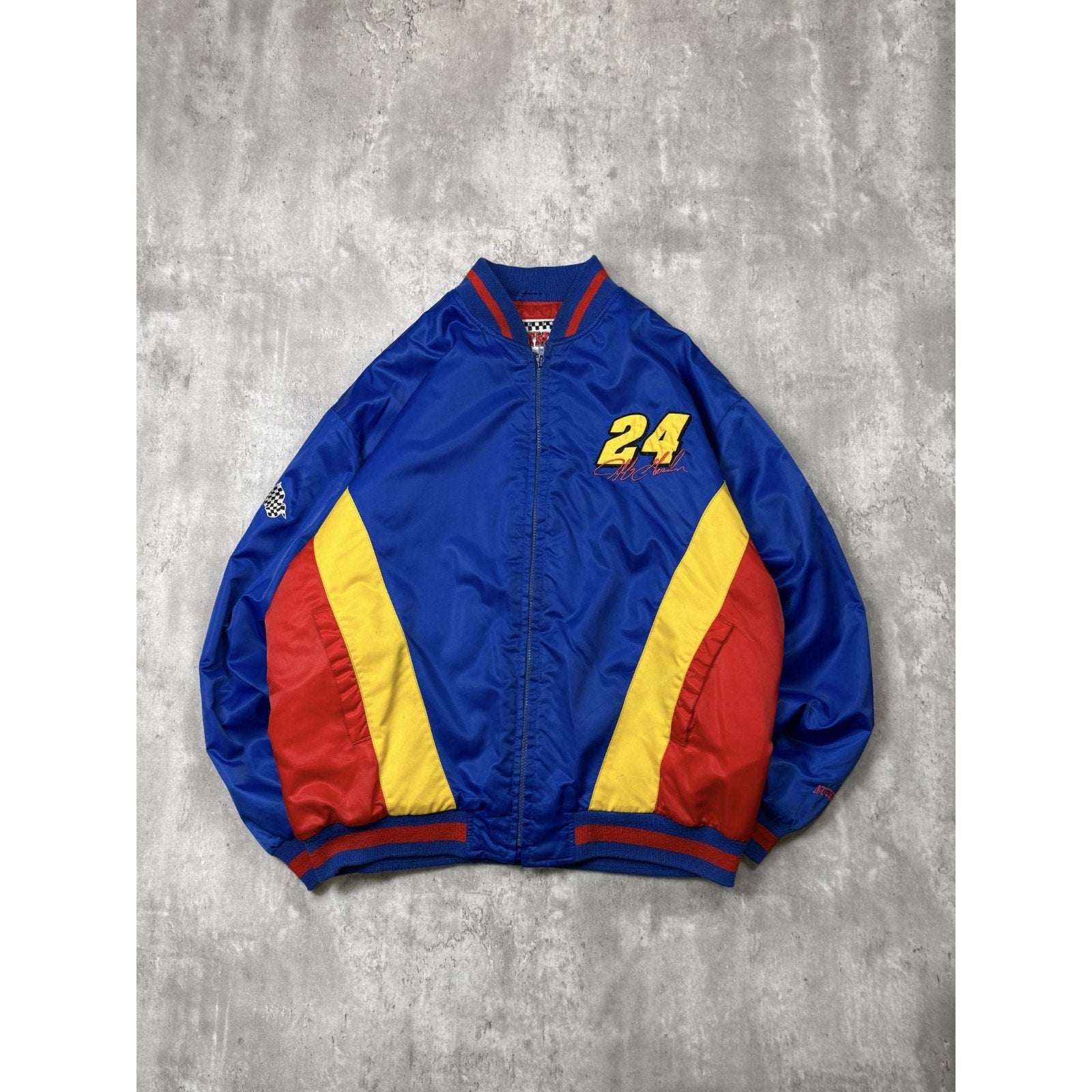 Vintage Jeff Gordon #24 Nascar Quilted Lined Satin Bomber Jacket Size XL