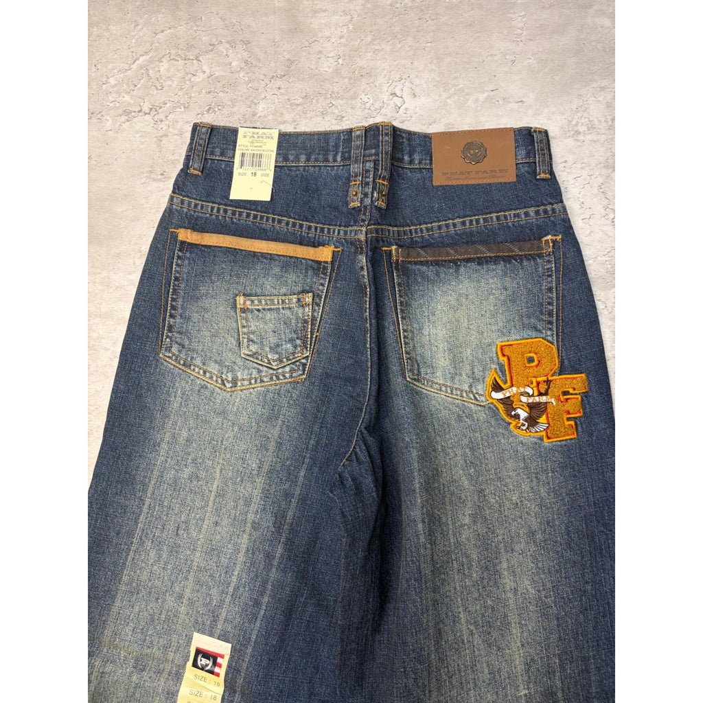 Vintage Womens Y2K Phat Farm Embroidered Script Dark Wash Denim Pants