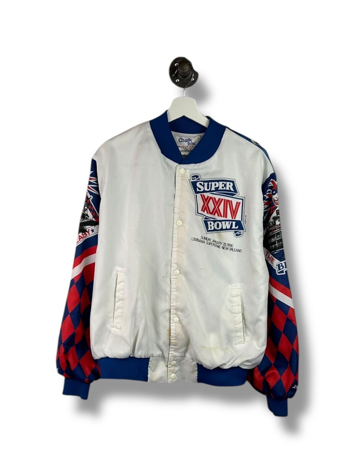 Vintage 1990 Super Bowl XXIV NFL Chalk Line Fanimation Bomber Jacket Size Large