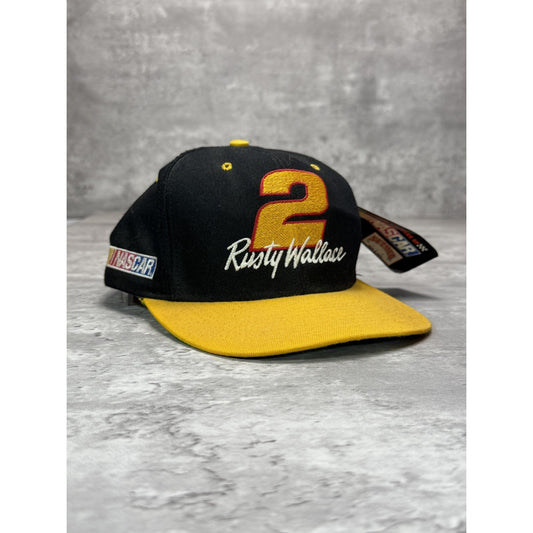 Vintage 90s Rusty Wallace #2 Embroidered Spellout Nascar Snapback Hat OSFA