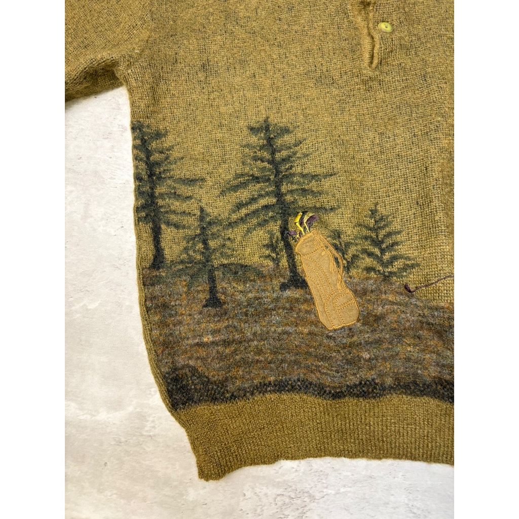 Vintage Montecelli Embroidered Golf 1/4 Button Knit Sweater Size Small