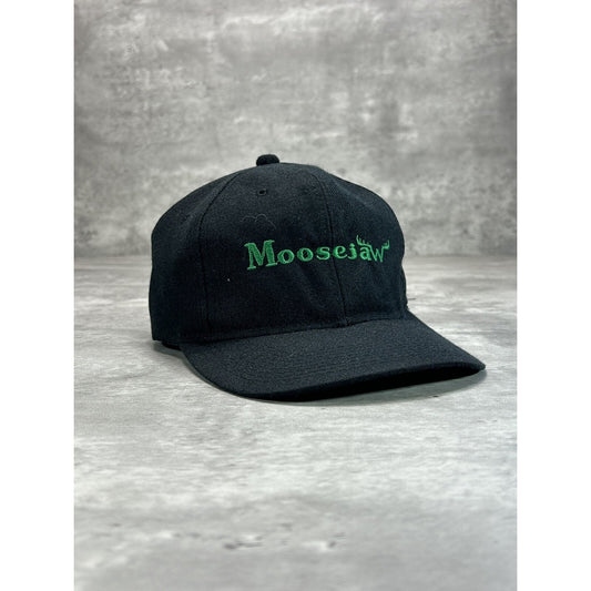 Vintage Moosejaw Embroidered Spellout Logo Snapback Hat OSFA Black