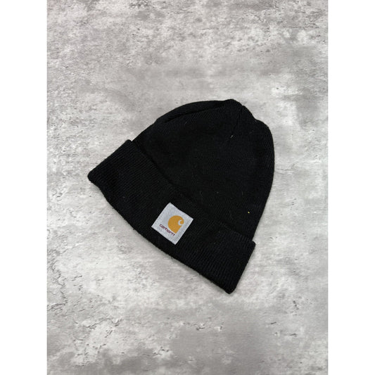 Vintage Carhartt Embroidered Patch Workwear Beanie Hat OSFA Black