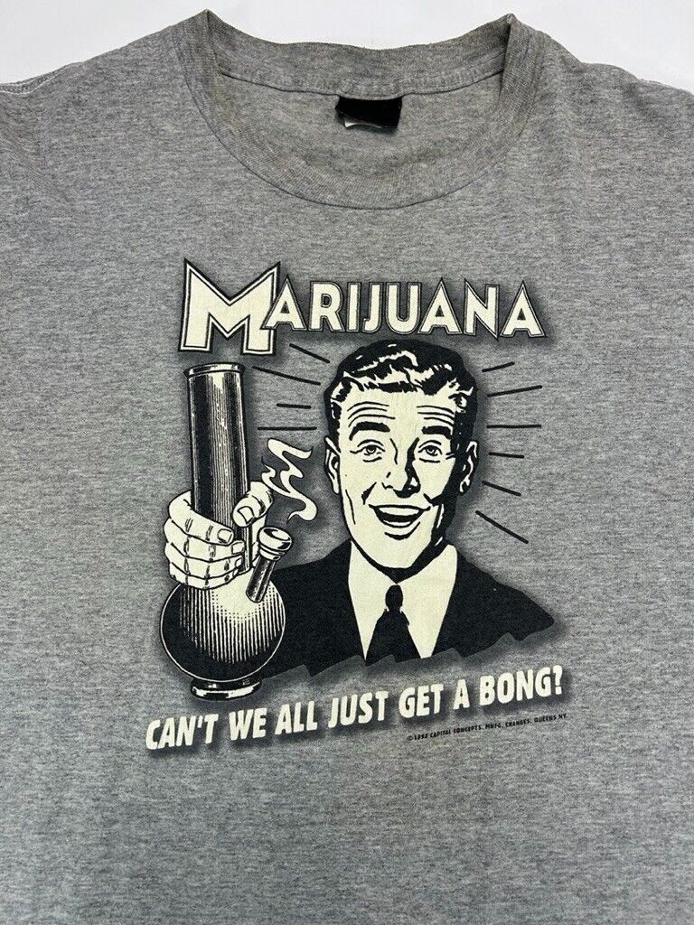 Vintage 1998 Marijuana Bong Parody Slogan Graphic T-Shirt Size XL Made in USA