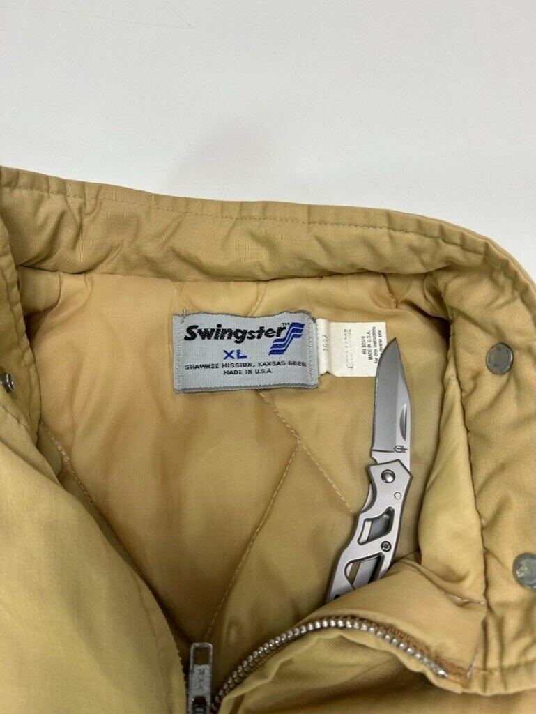 Vintage 80s Swingster Embroidered Logo Full Zip Bomber Jacket Size XL Beige