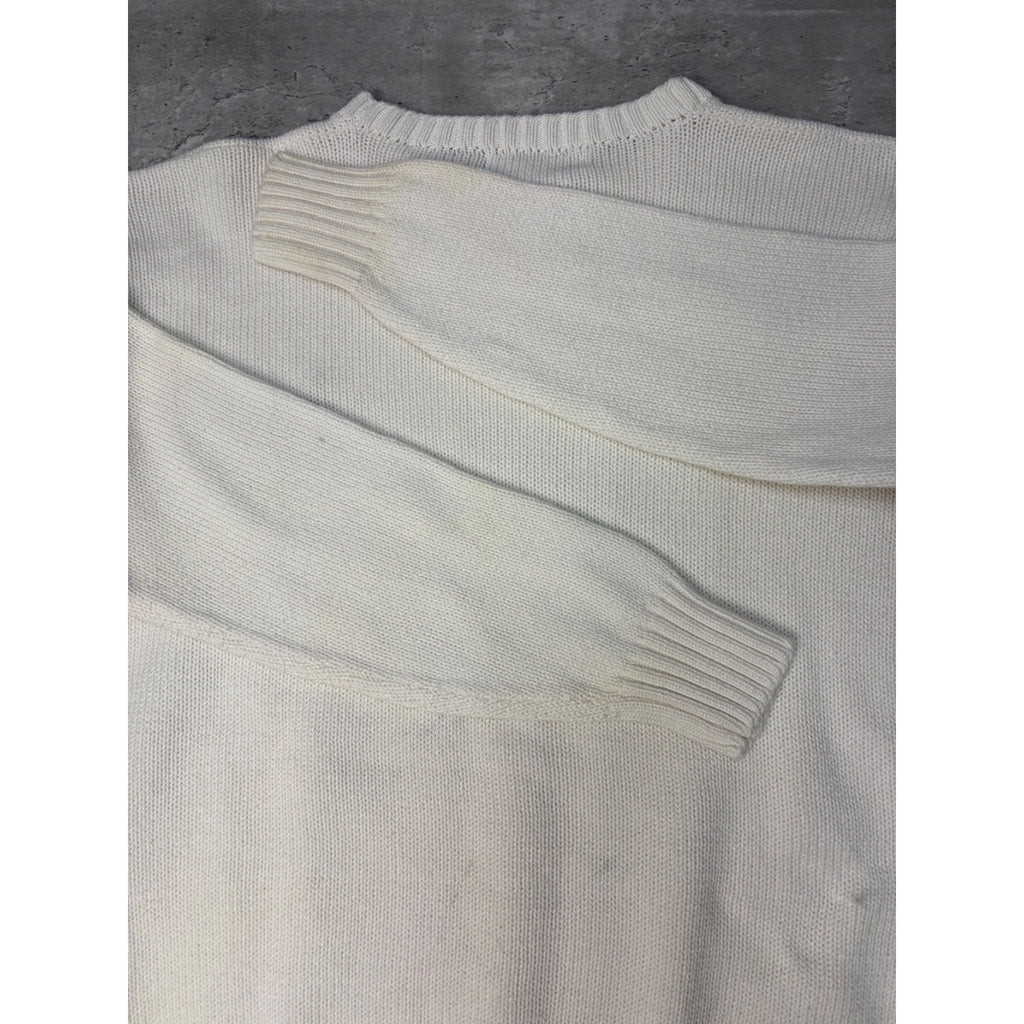 Vintage 90s Polo Ralph Lauren Embroidered Pony White Knit Sweater Size Large