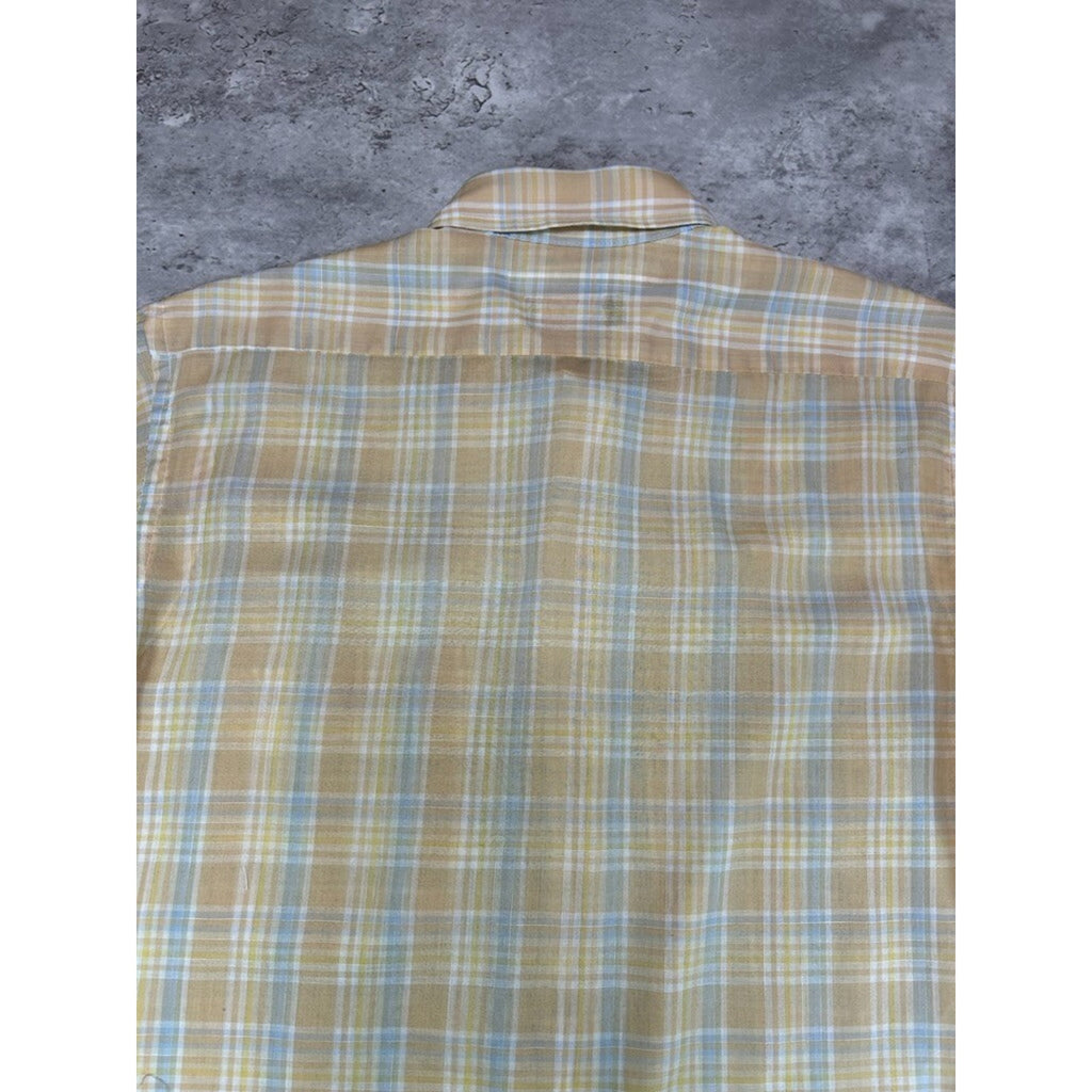 Vintage 90s Baracuta Single Pocket Plaid Reworked Cropped Button Up Shirt Sz Med