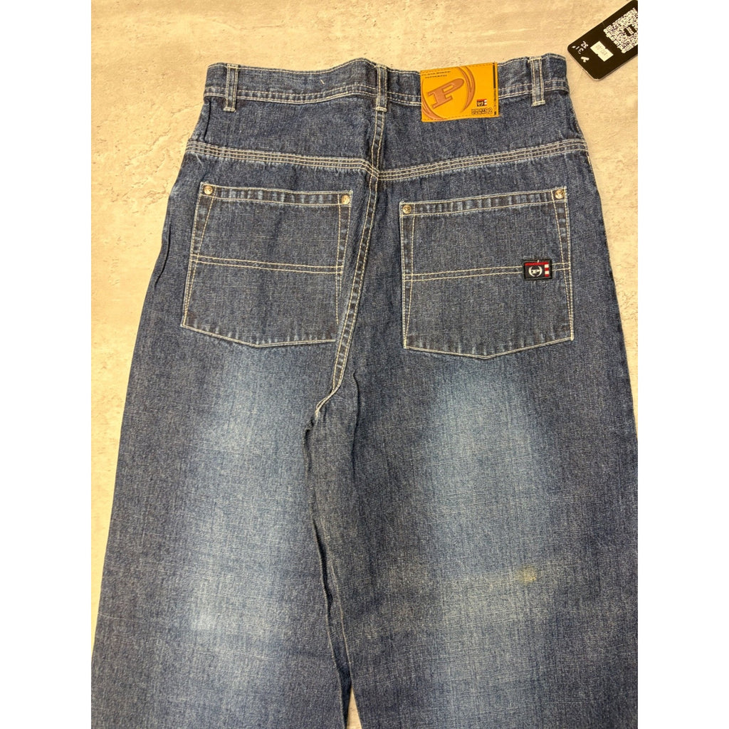 Vintage Y2K Womens Phat Farm Embroidered Medium Wash Denim Pants