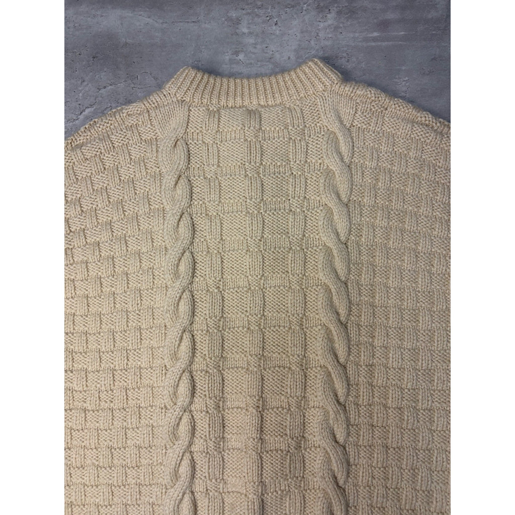 Vintage 80s/90s Cable Knit 1/4 Button Beige Knit Sweater Size Medium