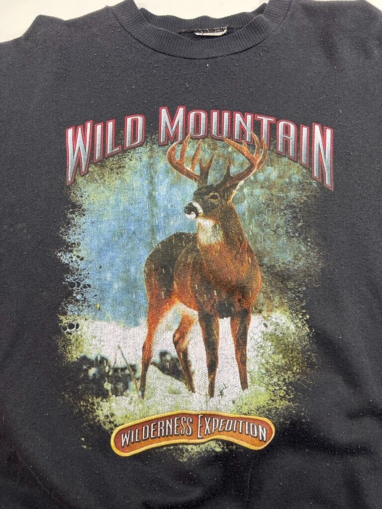 Vintage 90s Wild Mountain Deer Nature Wilderness Graphic Sweatshirt Size Large