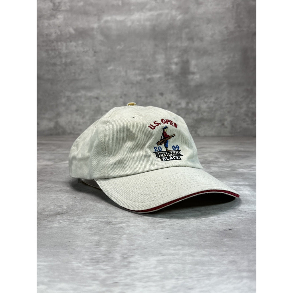 US Open Bethpage Embroidered Spellout Golf Strapback Hat OSFA Beige