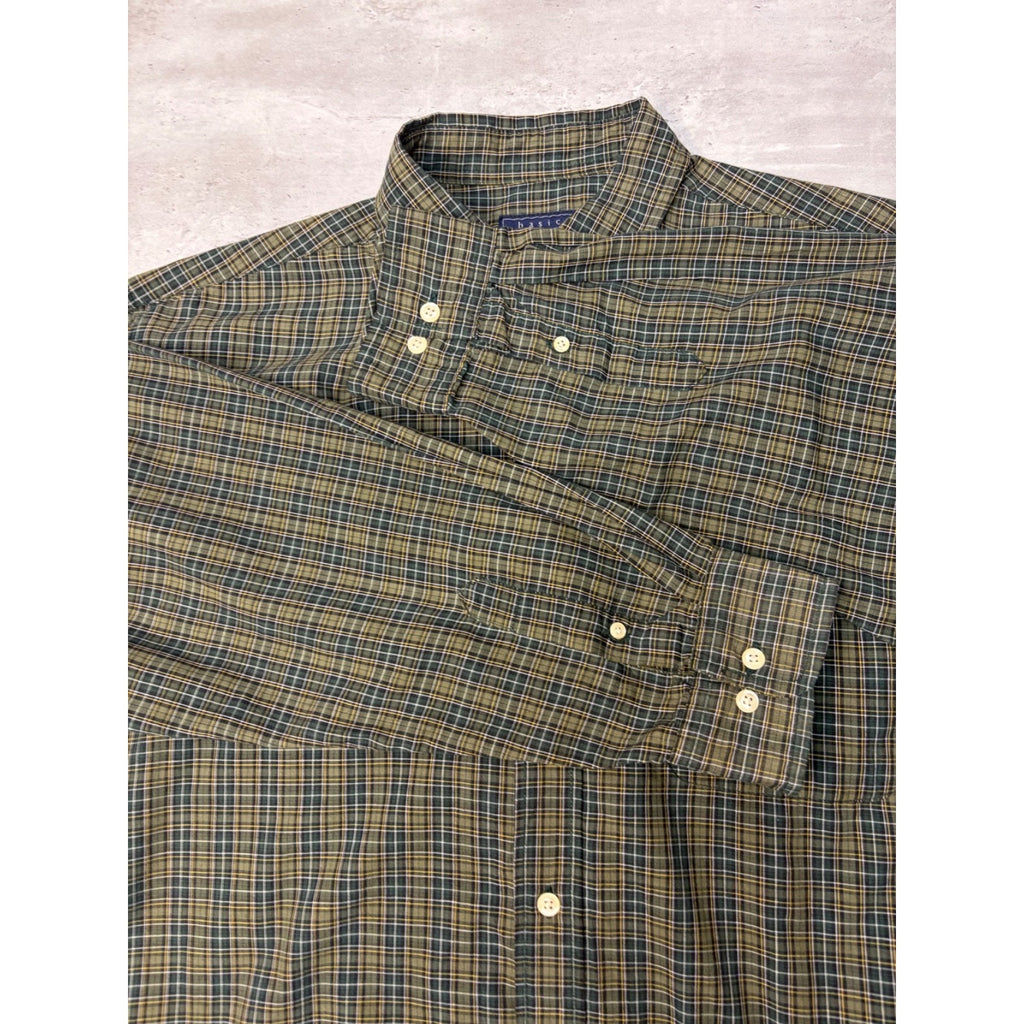 Vintage Basic Editions Single Pocket Plaid Cropped Button Up Shirt Size Large