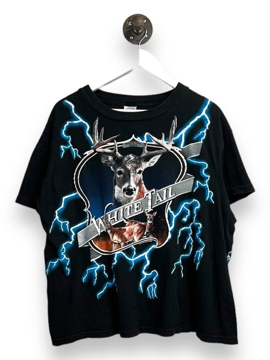 Vintage American Thunder White Tail Deer Lightning Graphic T-Shirt Size XL