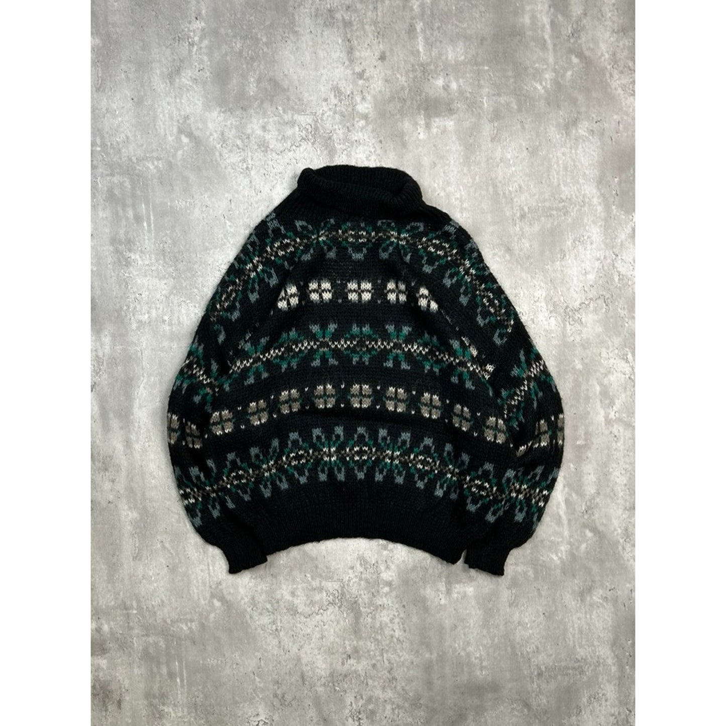 Vintage 80s/90s Geometric Striped Print Pullover Mock Neck Sweater Size Large