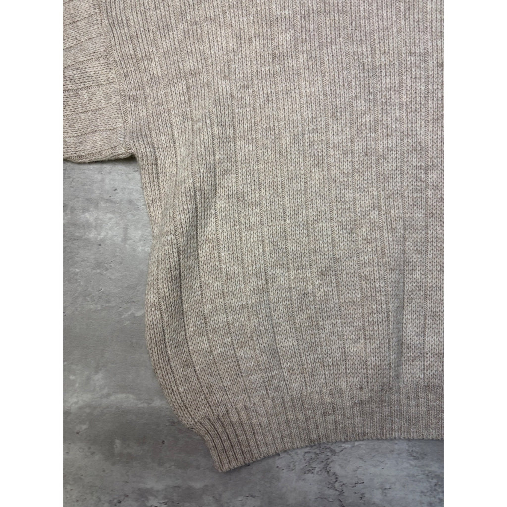 Vintage Maple Leaf Embroidered Turtle Neck Beige Knit Sweater Size XL