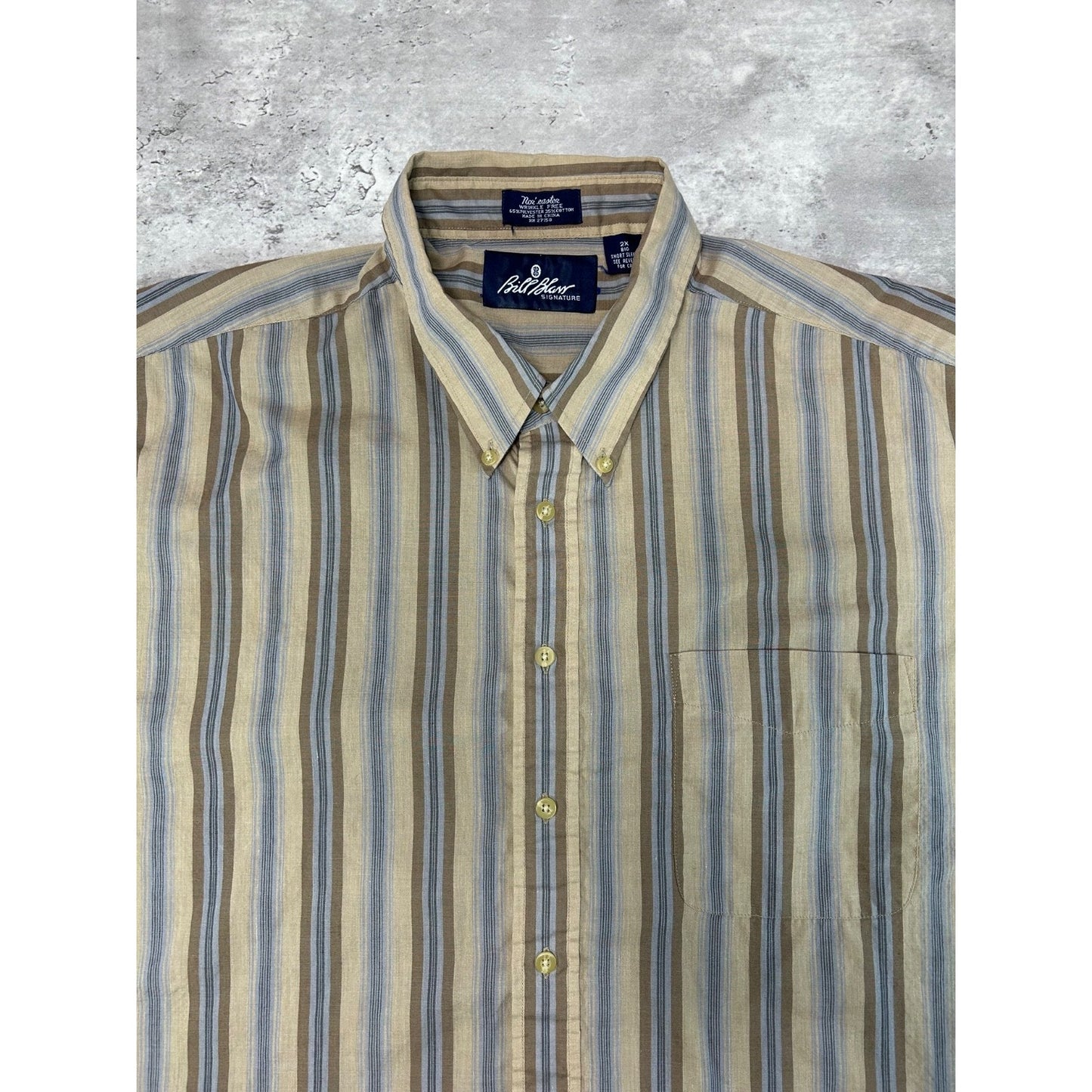 Vintage Bill Blass Striped Short Sleeve Cropped Reworked Button Up Shirt Sz 2XL