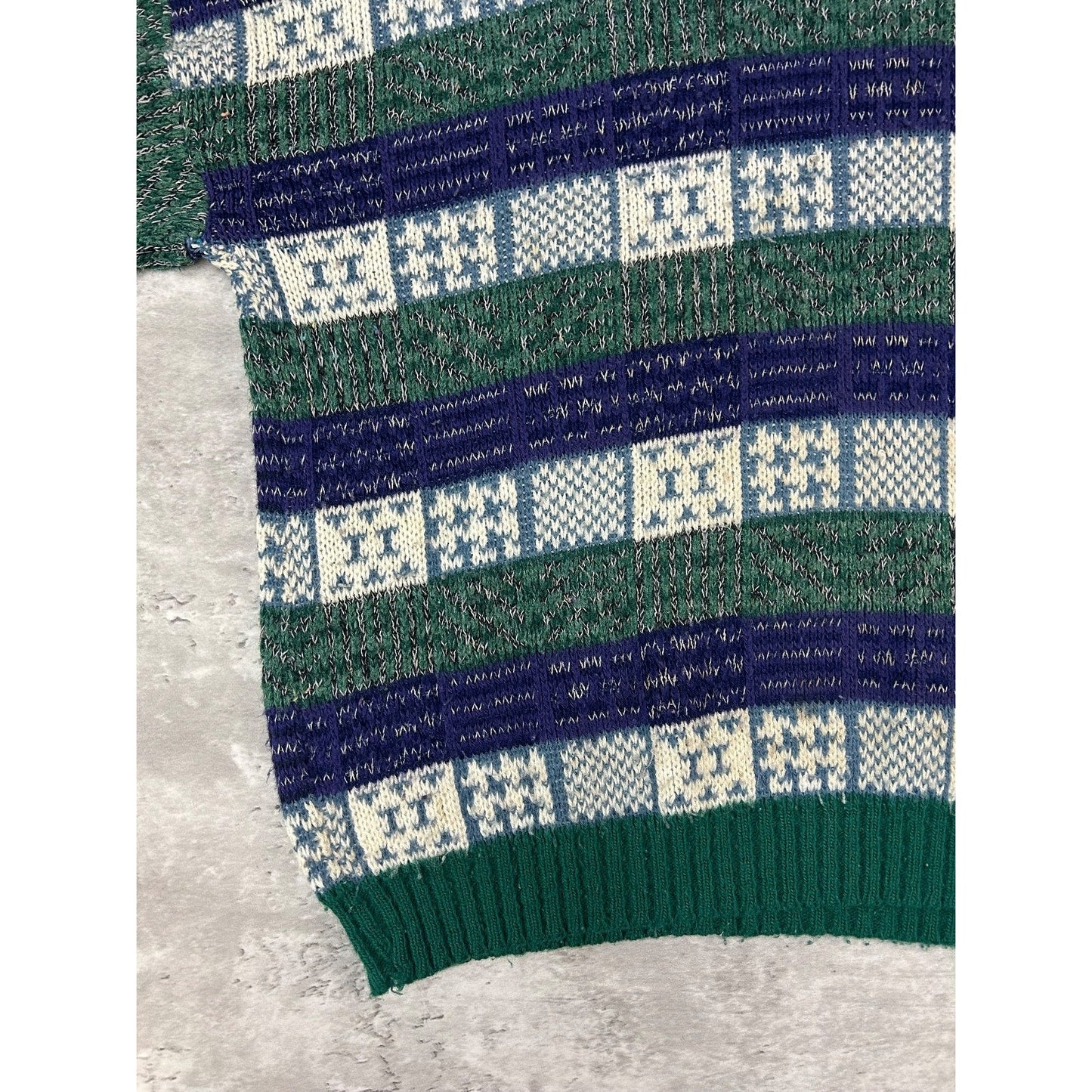 Vintage 90s Checkered Striped Print Pullover Knit Sweater Size Large