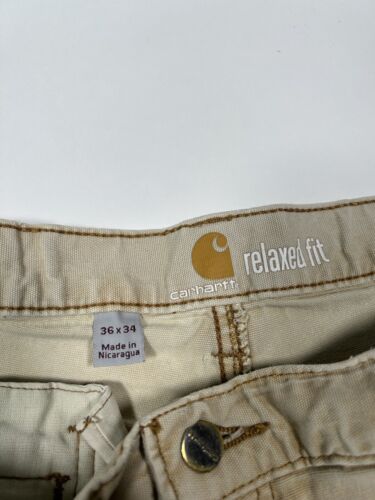 Carhartt Beige Work Wear Style Canvas Double Knee Carpenter Pants Size 35W