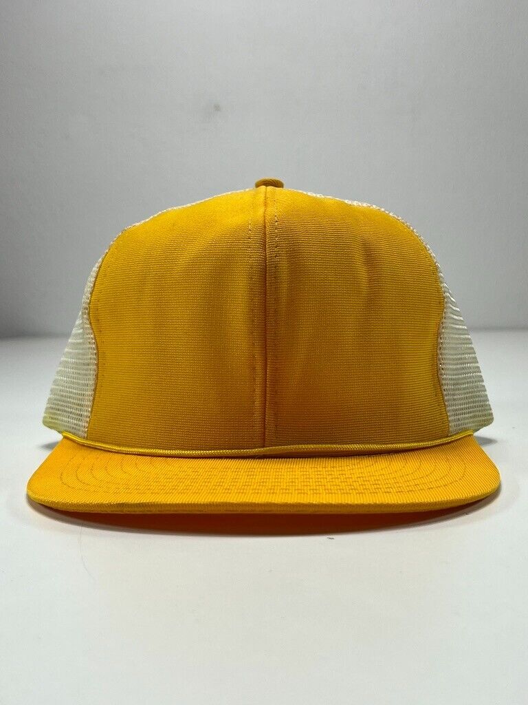 Vintage 80s Blank Mesh Trucker Snapback Hat OSFA Yellow