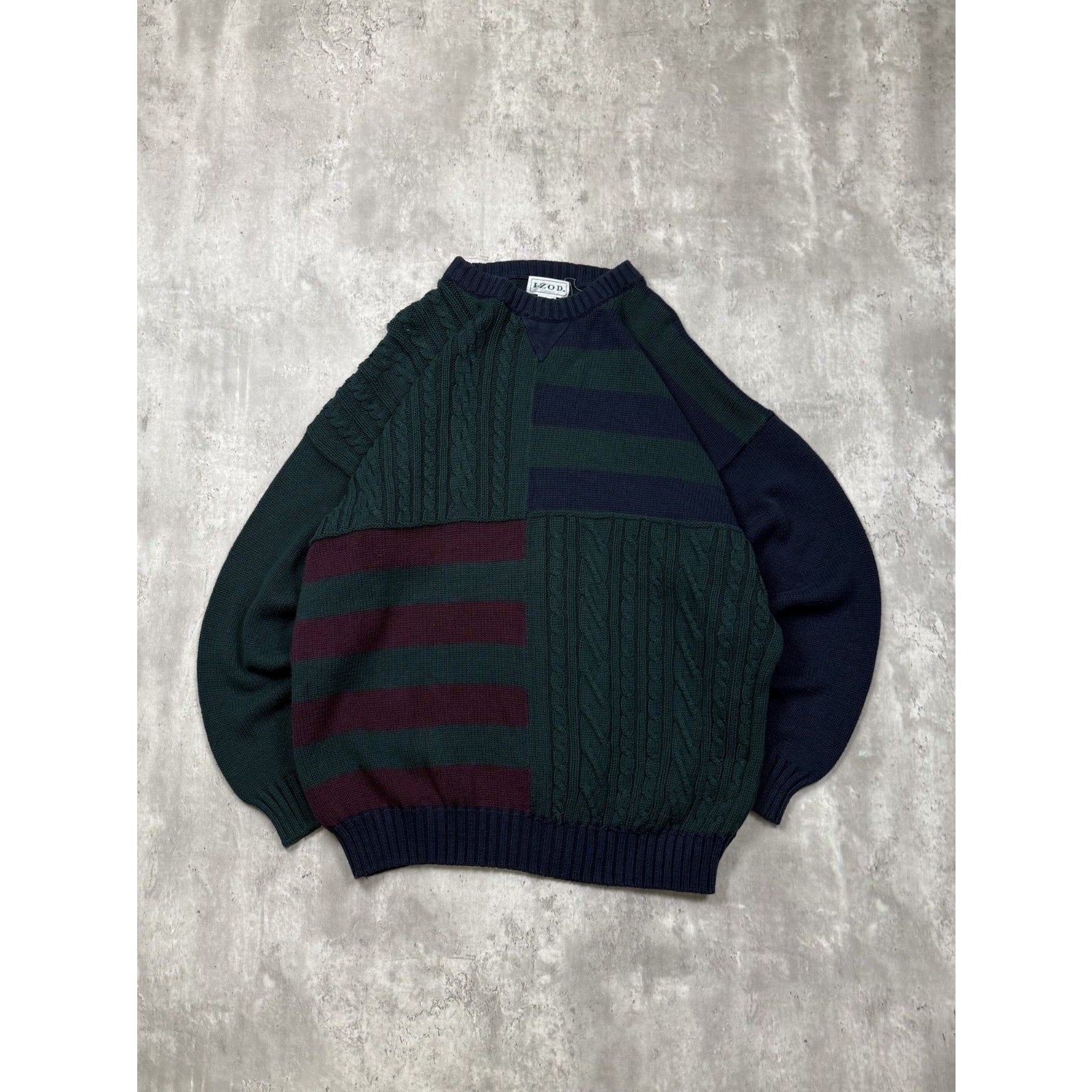 Vintage IZOD Four Panel Textured Pullover Ribbed Knit Sweater Size Large