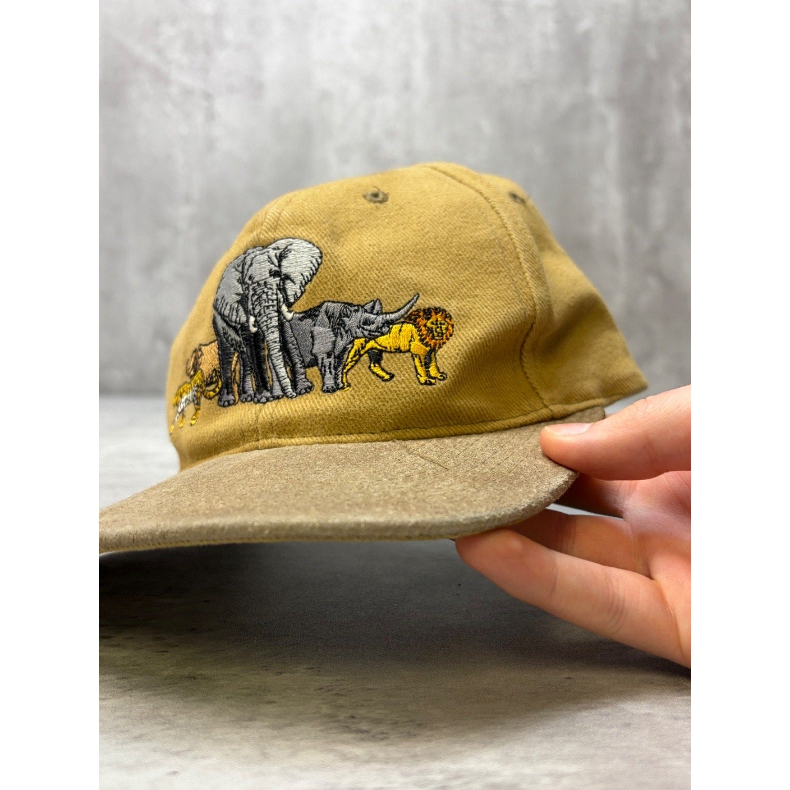 Vintage Safari Animal Out Of Africa Embroidered Strapback Hat OSFA