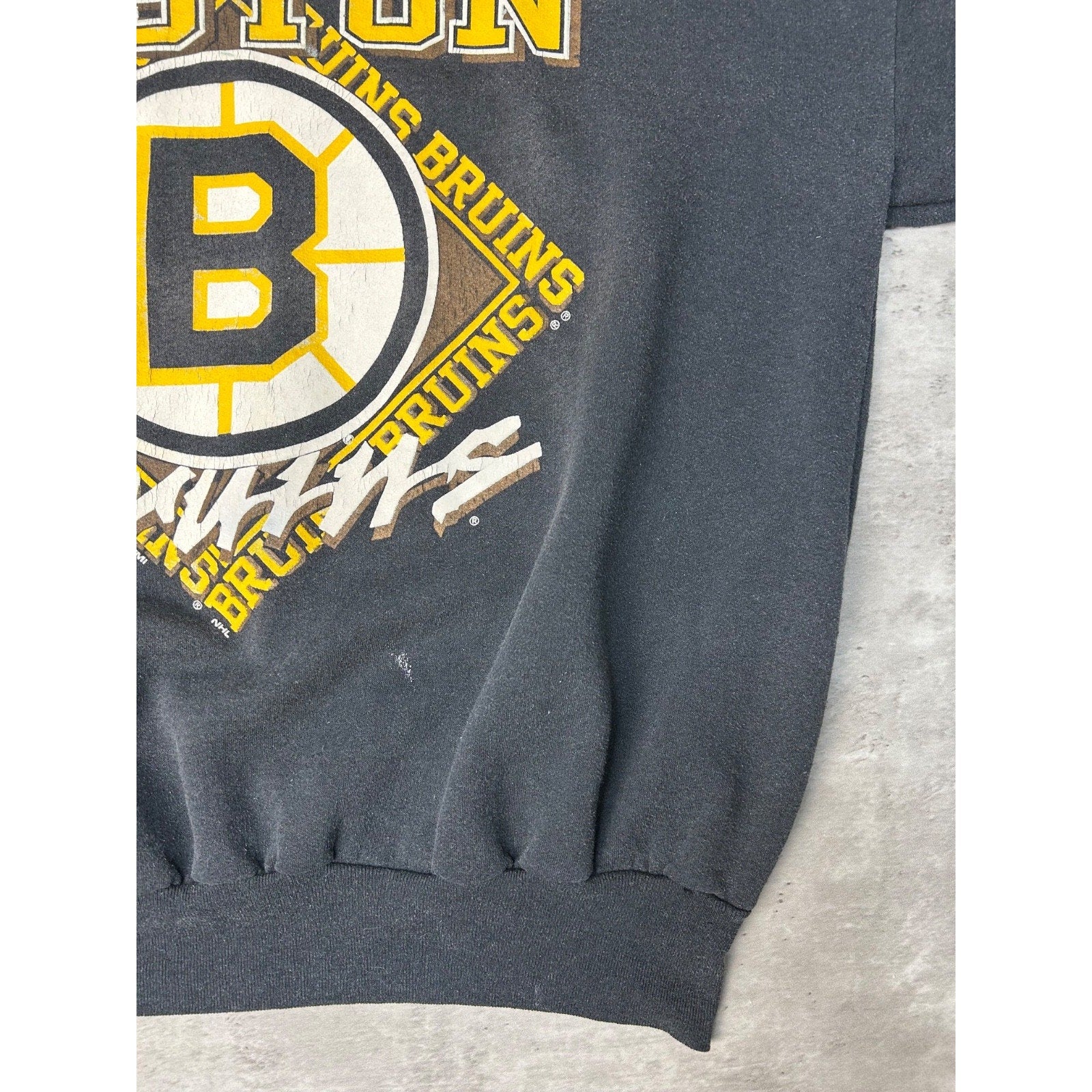 Vintage 90s Boston Bruins NHL Big Graphic Hockey Sweatshirt Size XL