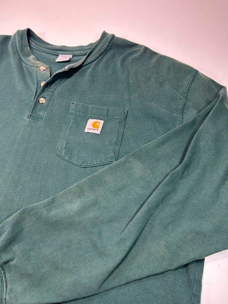 Vintage Carhartt 1/4 Button Embroidered Logo Pocket Long Sleeve T-Shirt Size 2XL