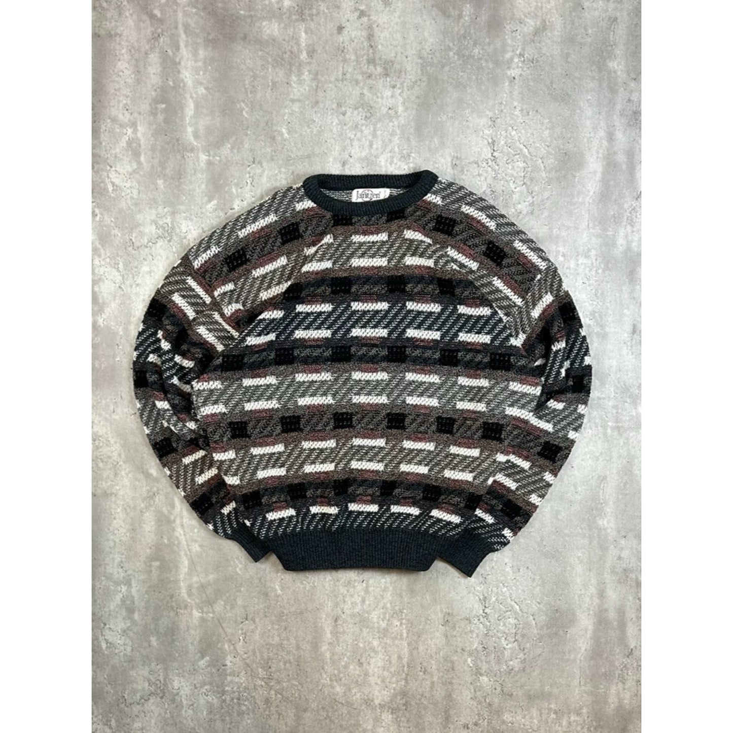 Vintage Jantzen Abstract Striped Pullover Ribbed Knit Sweater Size XL