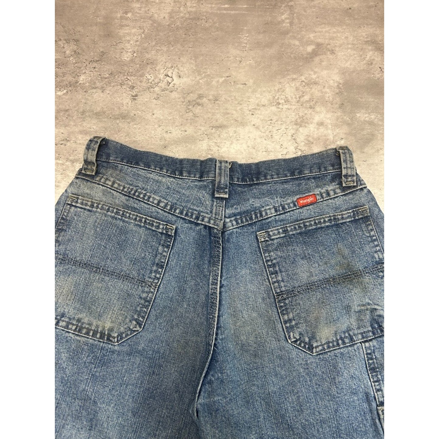 Vintage Wrangler Medium Wash Denim Workwear Carpenter Shorts Size 32 Blue