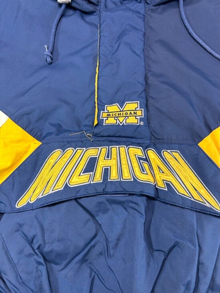 Vintage 90s Michigan Wolverines NCAA 1/2 Zip Starter Hooded Jacket Size Medium