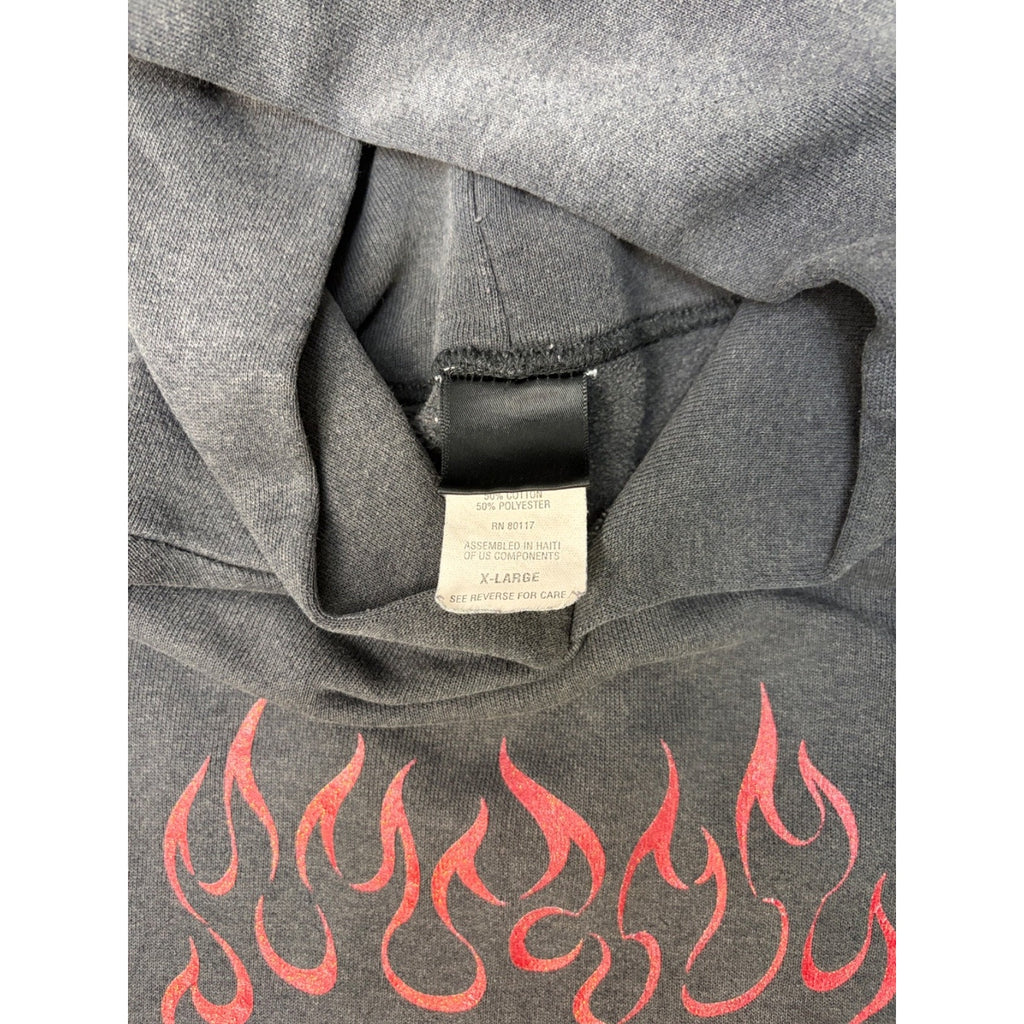 Vintage 2001 Freedom Cycle Inc Flame Graphic Hooded Sweatshirt Size XL