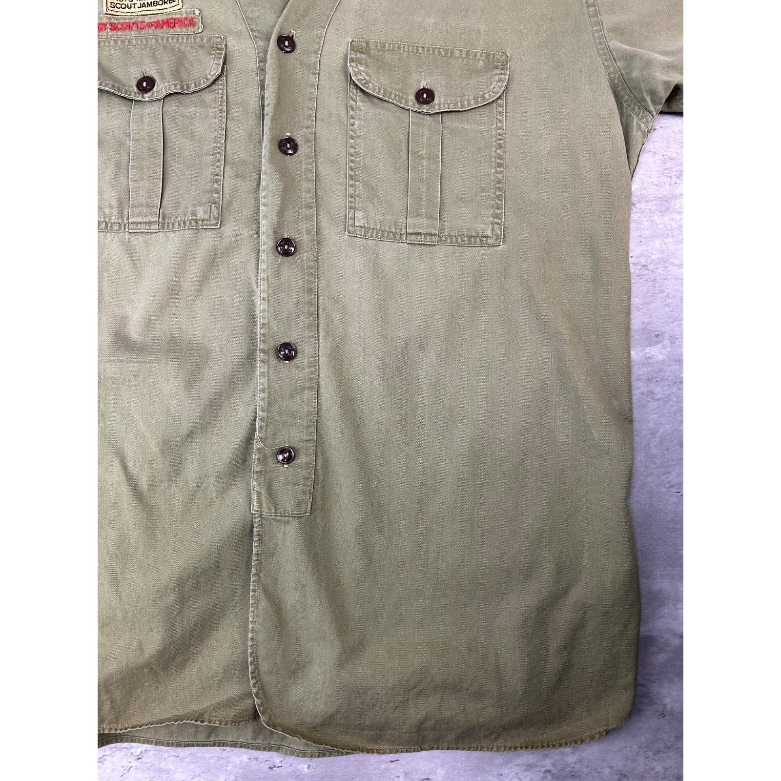 VTG 1950s Boy Scouts Sanforized National Scouts Patch Button Up Shirt Size XL