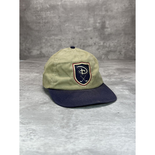 Vintage Disney Golf Embroidered Crest Logo Strapback Hat OSFA Beige