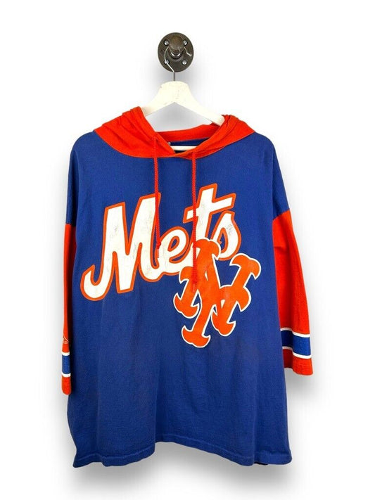 Vintage 90s New York Mets MLB Big Graphic 3/4 Sleeve Hooded T-Shirt Size XL