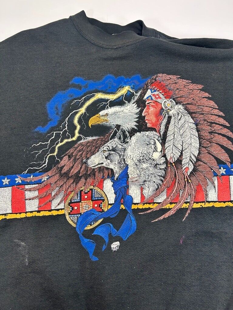 Vintage 1995 Native Chief Eagle Wolf Graphic Crewneck Sweatshirt Size Large