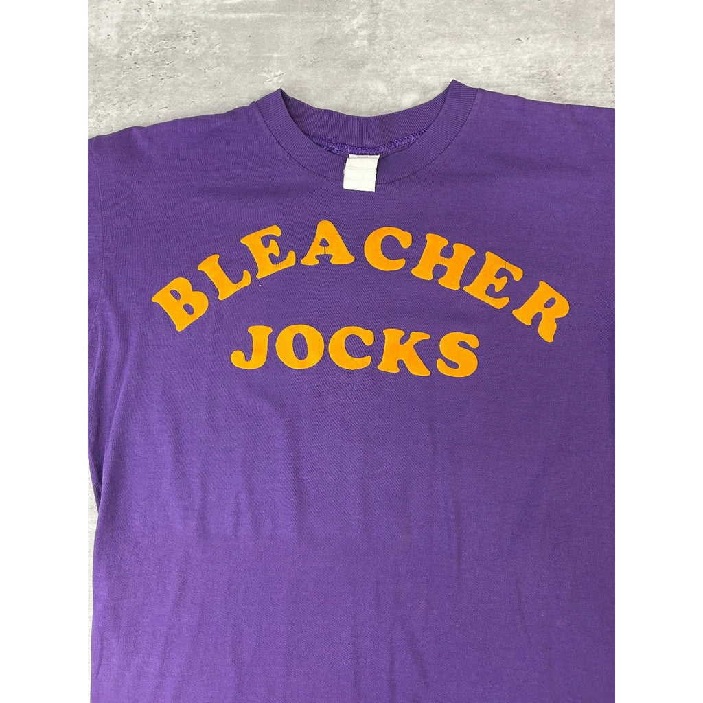 Vintage 80s Bleacher Jocks Felt Spellout Graphic T-Shirt Size Medium Purple